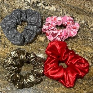 Elegant Hair Scrunchie Collection - Black, Pink, Gold, and Red